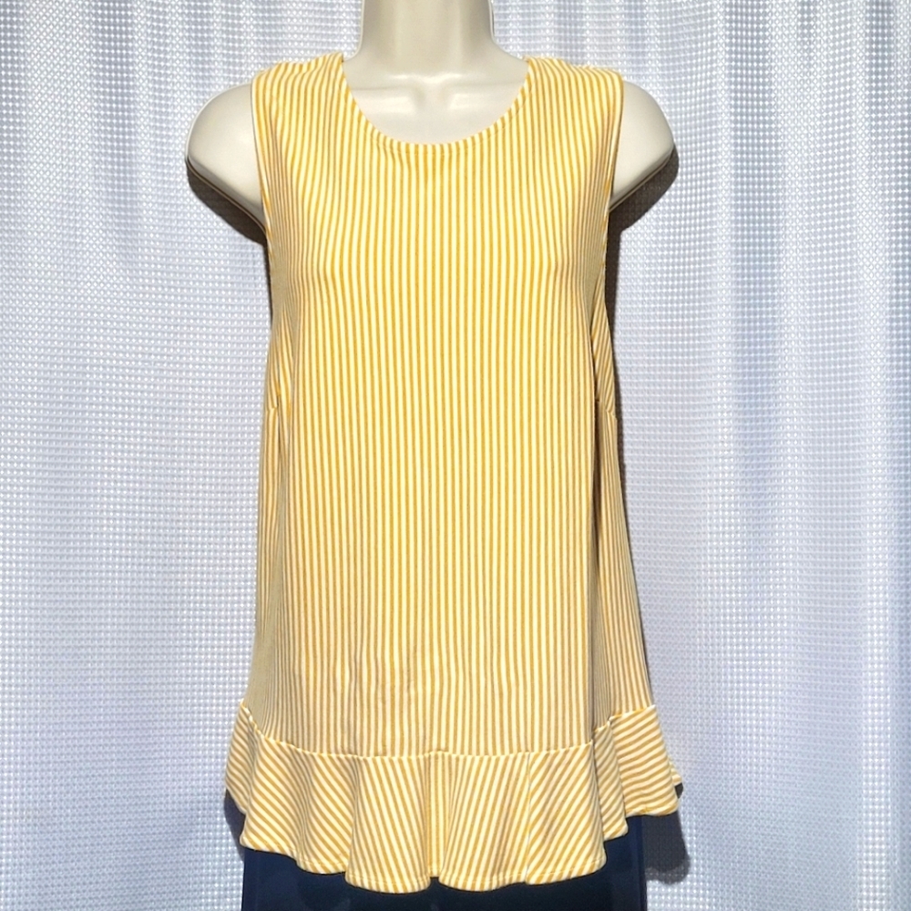 Ann Taylor Factory Peplum Yellow & White Striped Sleeveless Top (XL)